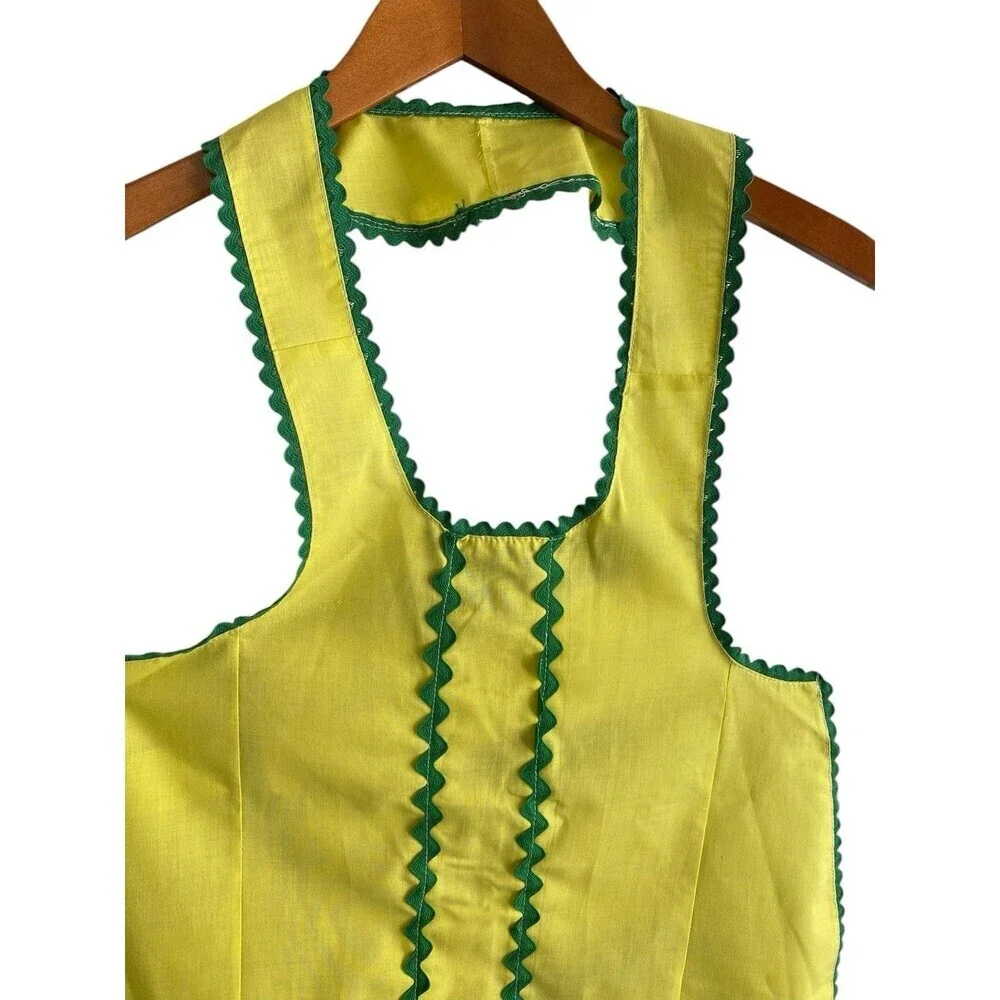 Vintage Apron Girl's One Size Yellow w Green Rick Rack Handmade
